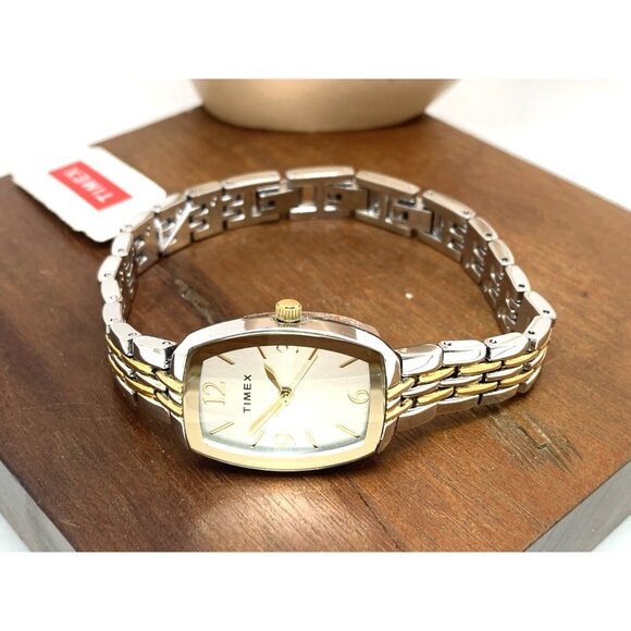 Timex Women's Watch TW2T50200 Quartz Silver Dial Rectangle Two Tone Steel 21mm - Picture 8 of 14